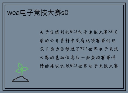 wca电子竞技大赛s0